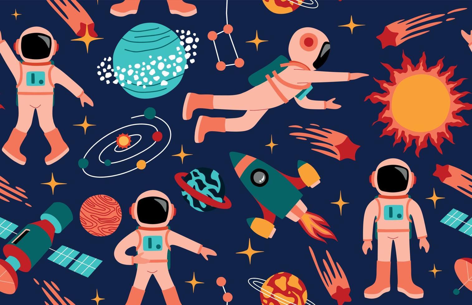 Seamless cute space pattern with astronauts vector