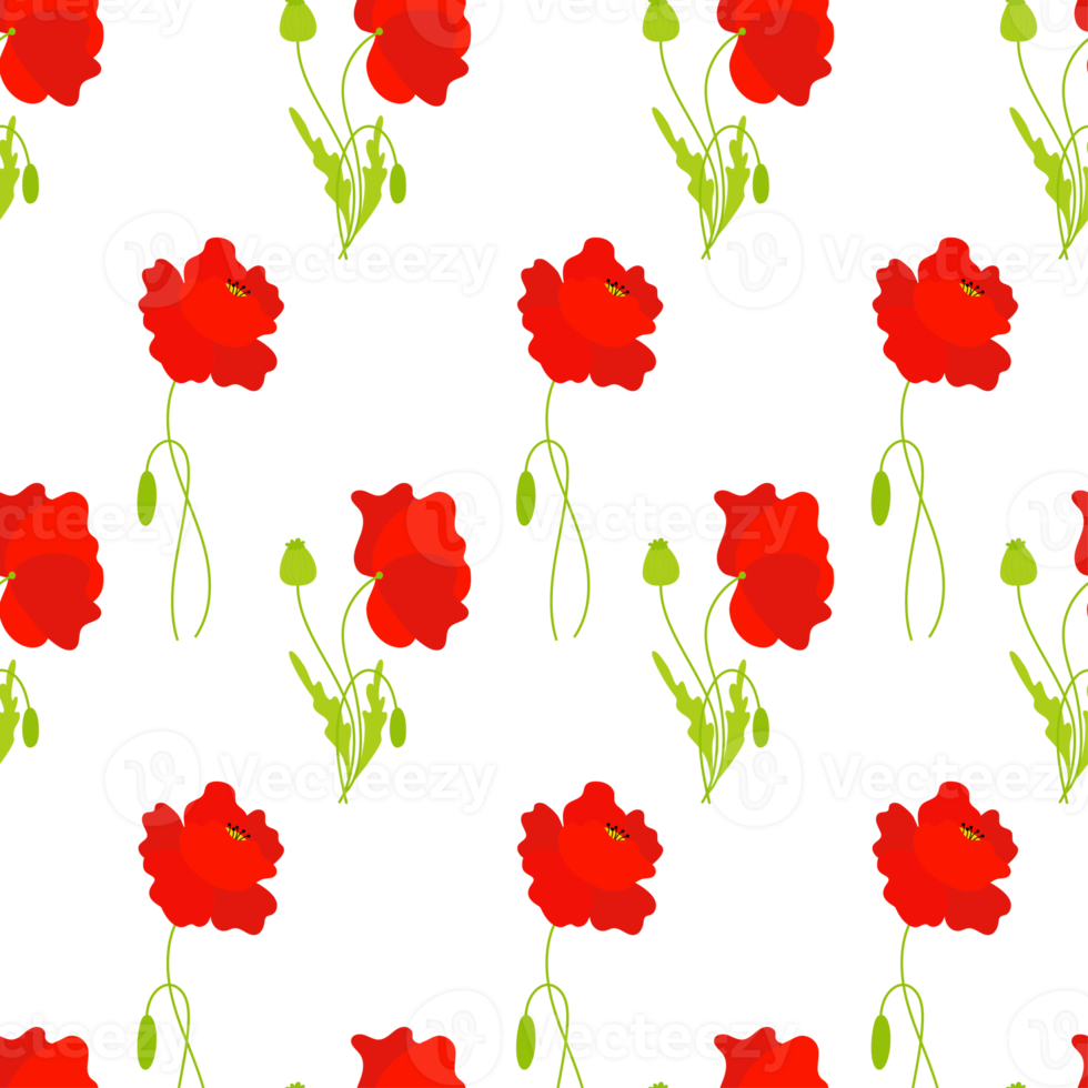 seamless pattern with Red poppies png