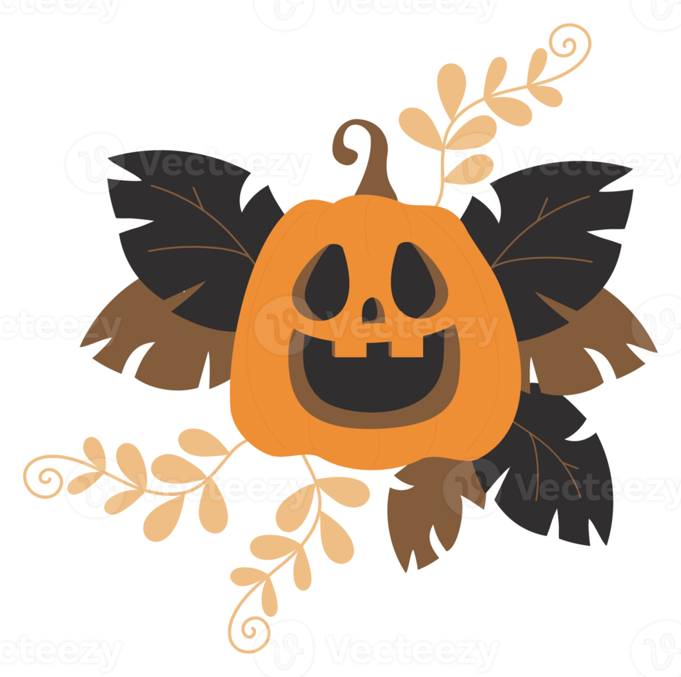 sticker  Pumpkin Jack  lantern with leaves png