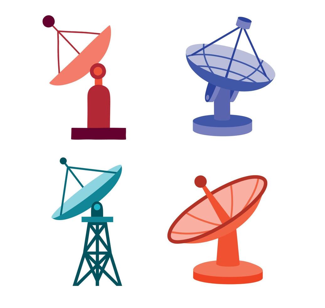 Imagen en color de la antena parabólica de dibujos animados. vector