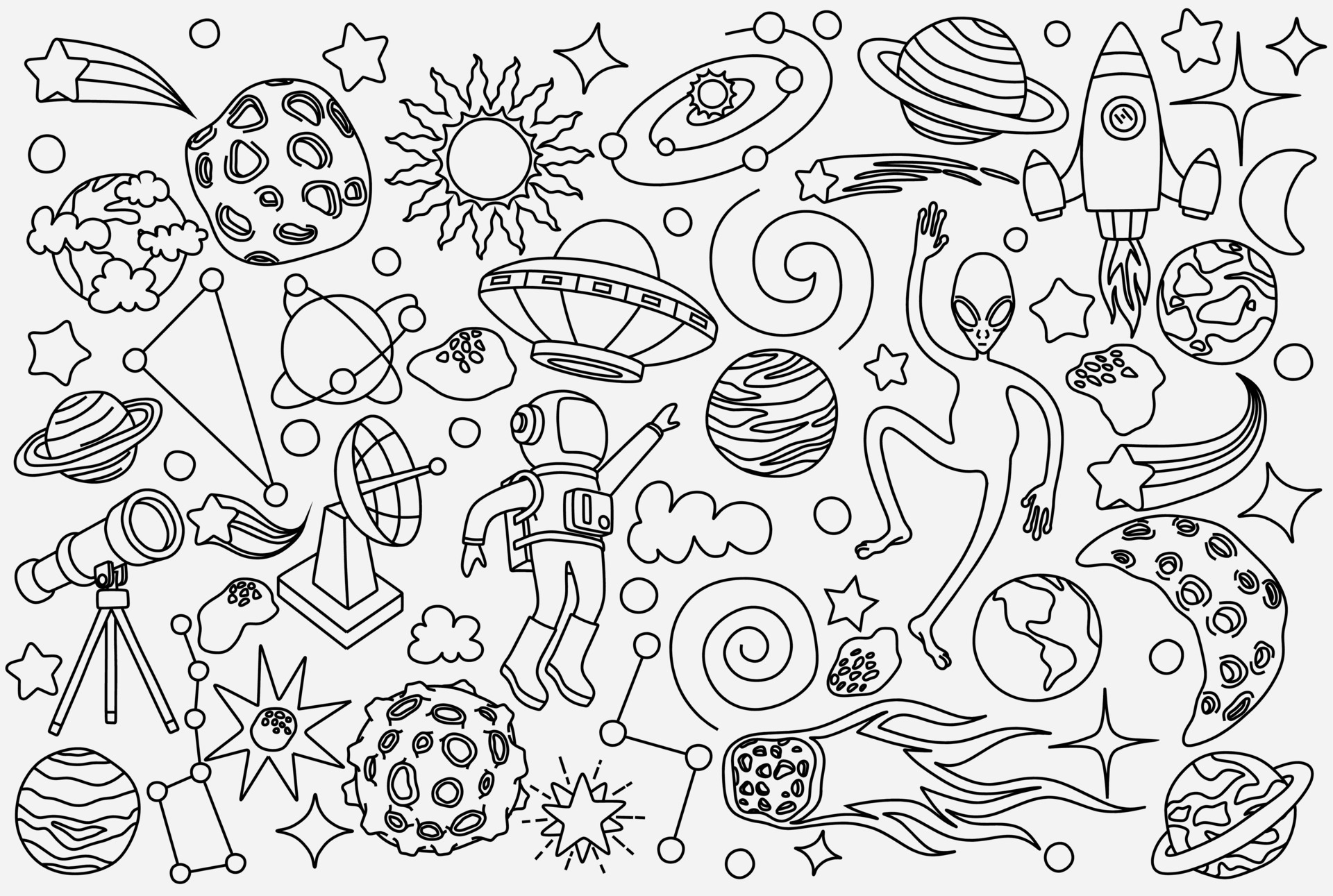 hand-drawn-doodles-cartoon-set-of-space-objects-10257350-vector-art-at