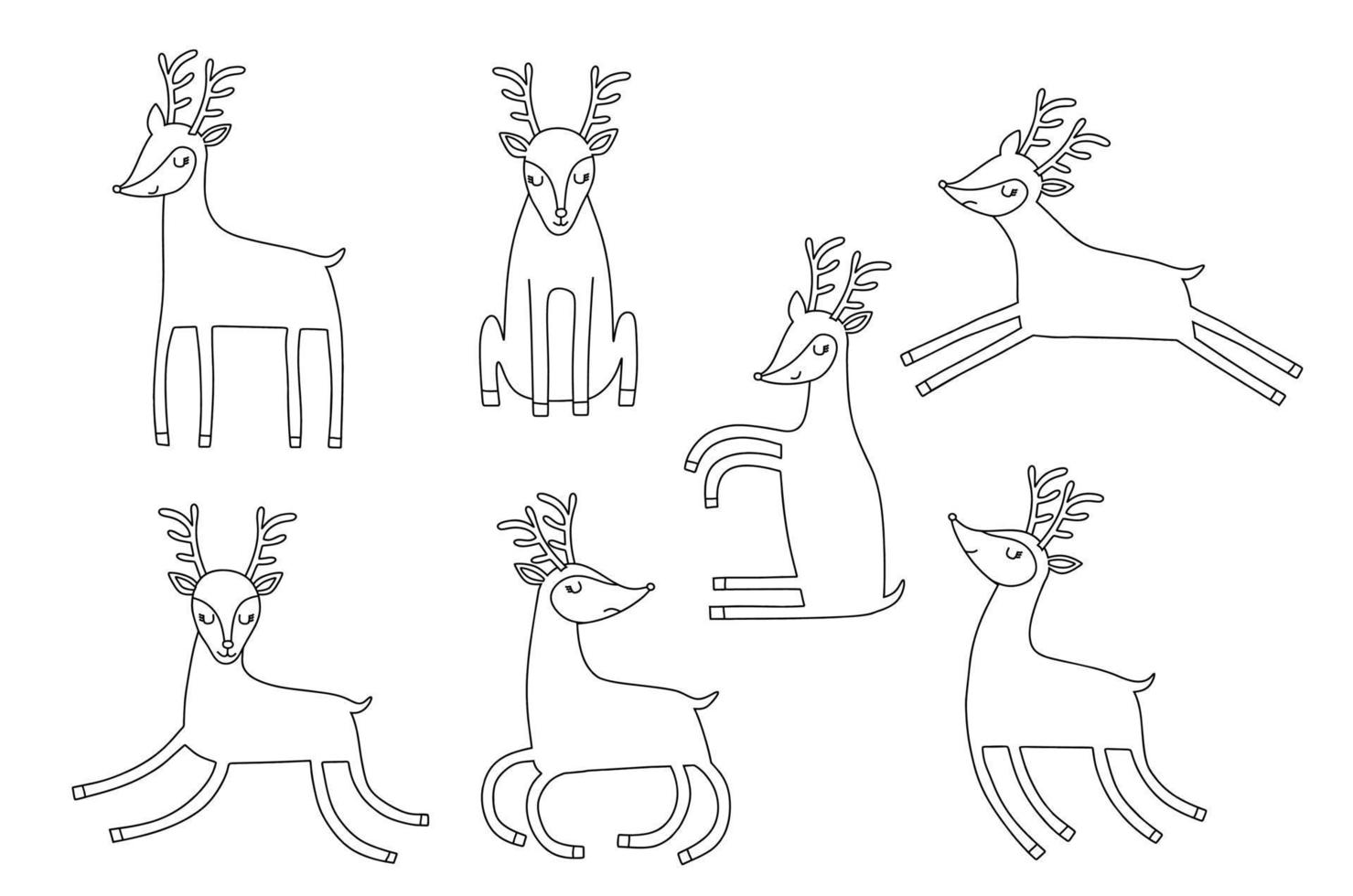 Cute cartoon deer doodle set. vector