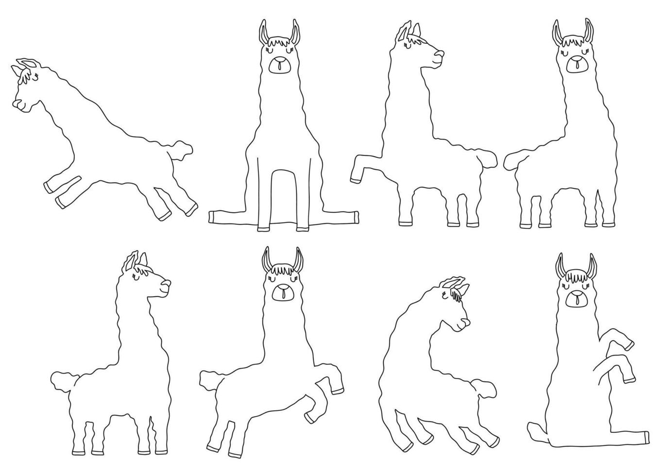 lama animal vector line set. vector illustration