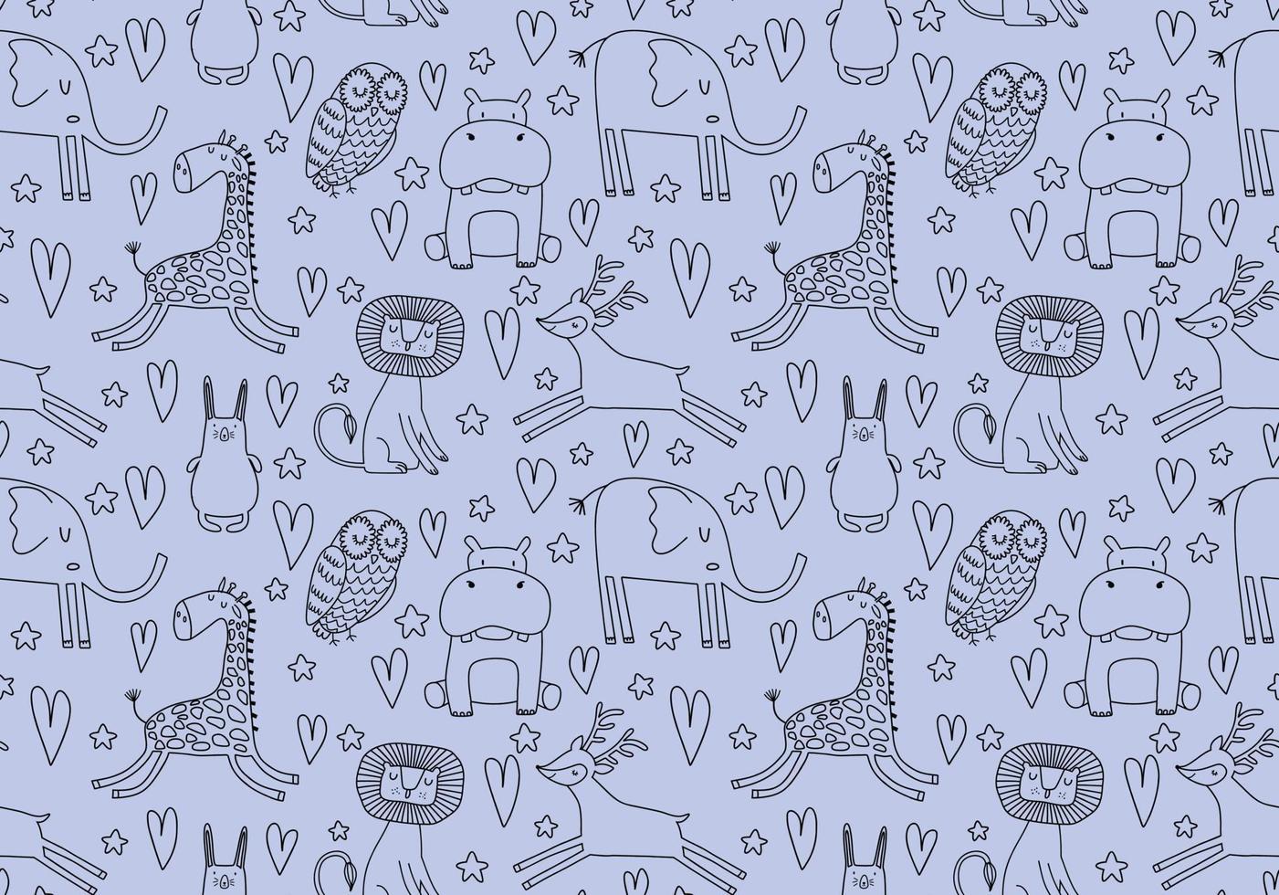 cute-seamless-pattern-with-wild-animals-line-art-10257555-vector-art