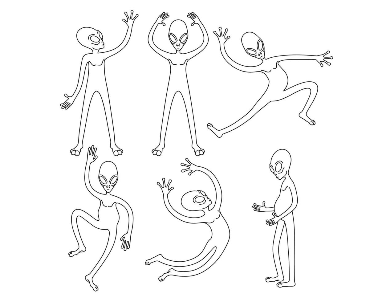 Doodle set of cute alien. vector