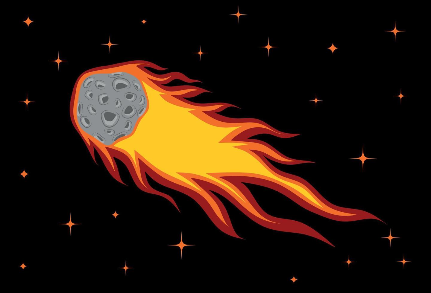 el cometa se desliza con fuego por la noche. vector
