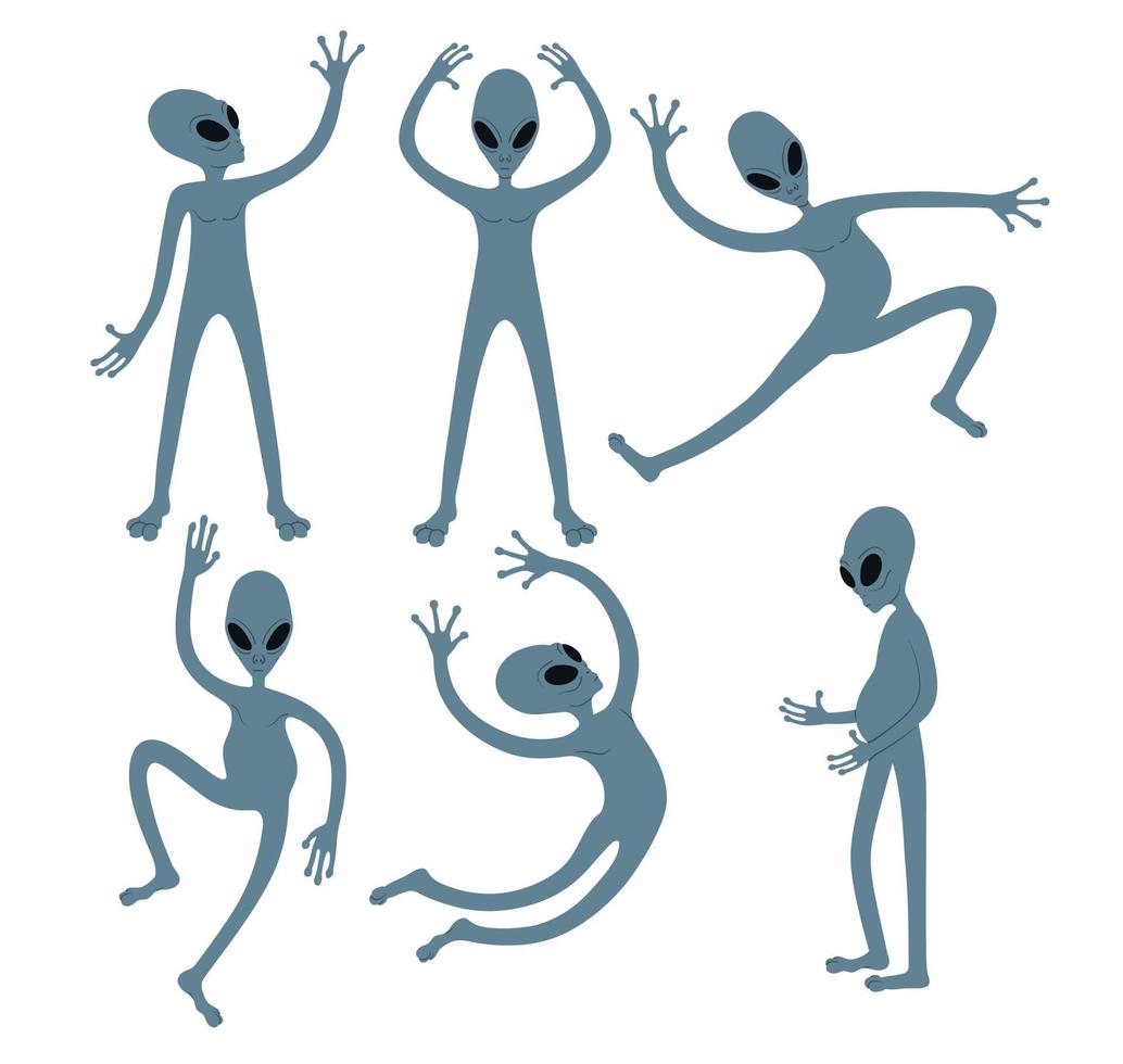 Set of funny cartoon alien character isolated on white background. vector