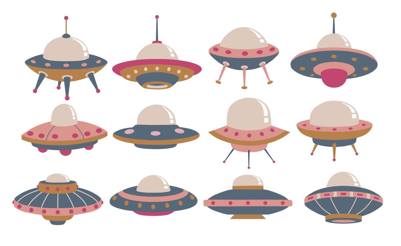 set of cute ufo isolated on a white background. vector