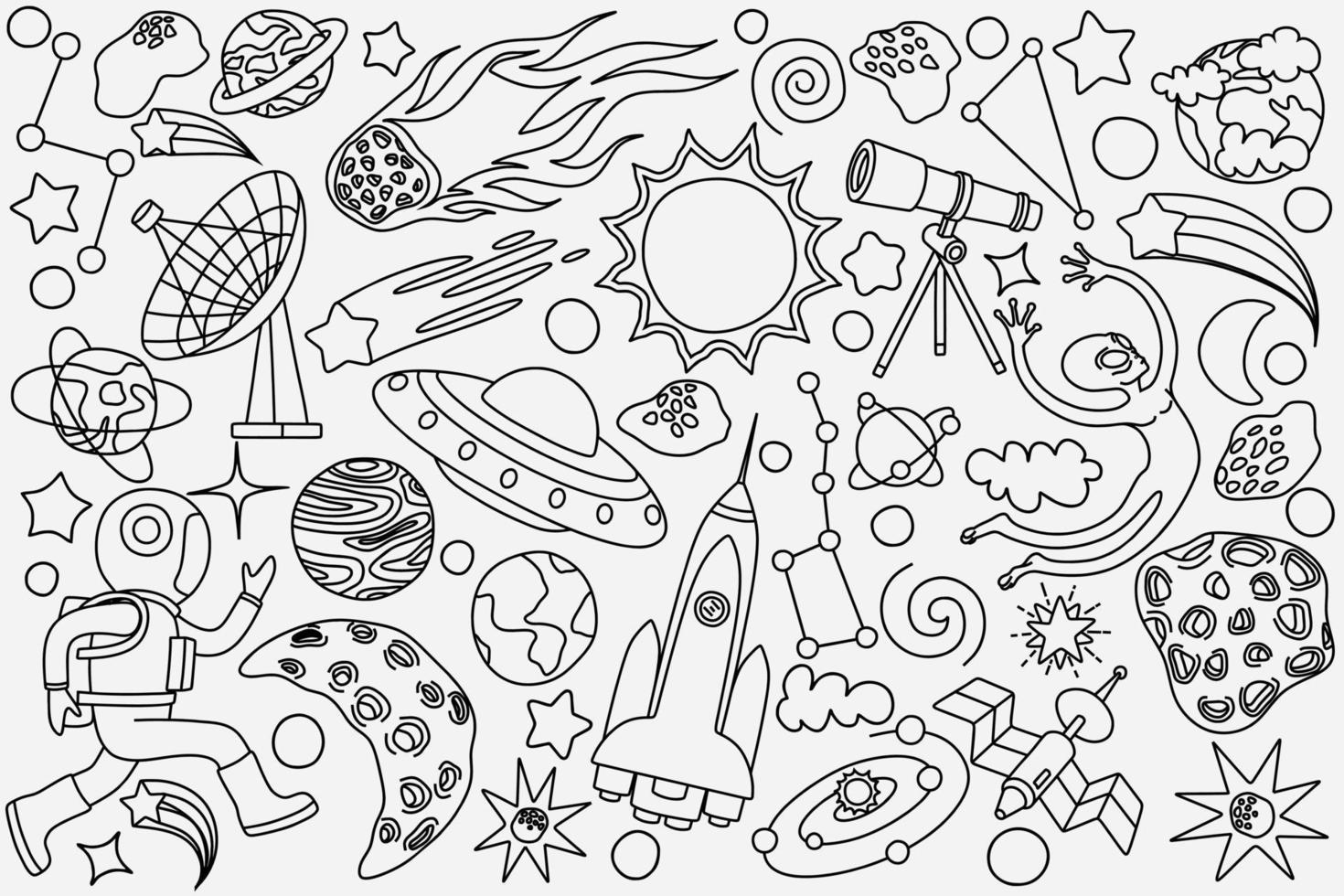 hand drawn doodles cartoon set of Space objects vector