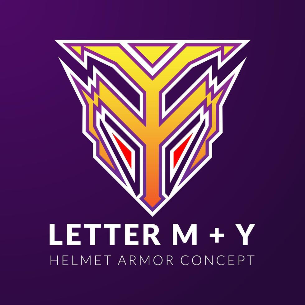 Initials m and y design esports and gaming logo with helmet armor concept vector