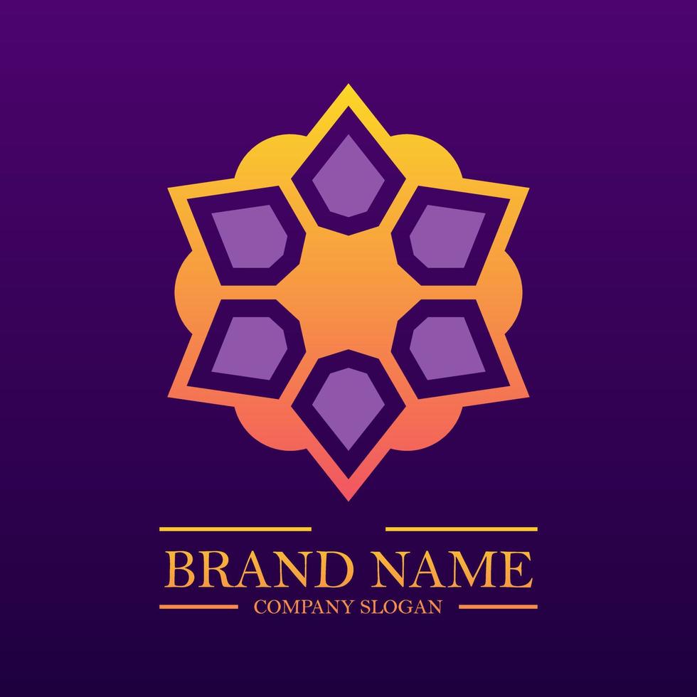 Simple mandala gradient orange and purple color with snowflake or star concept vector