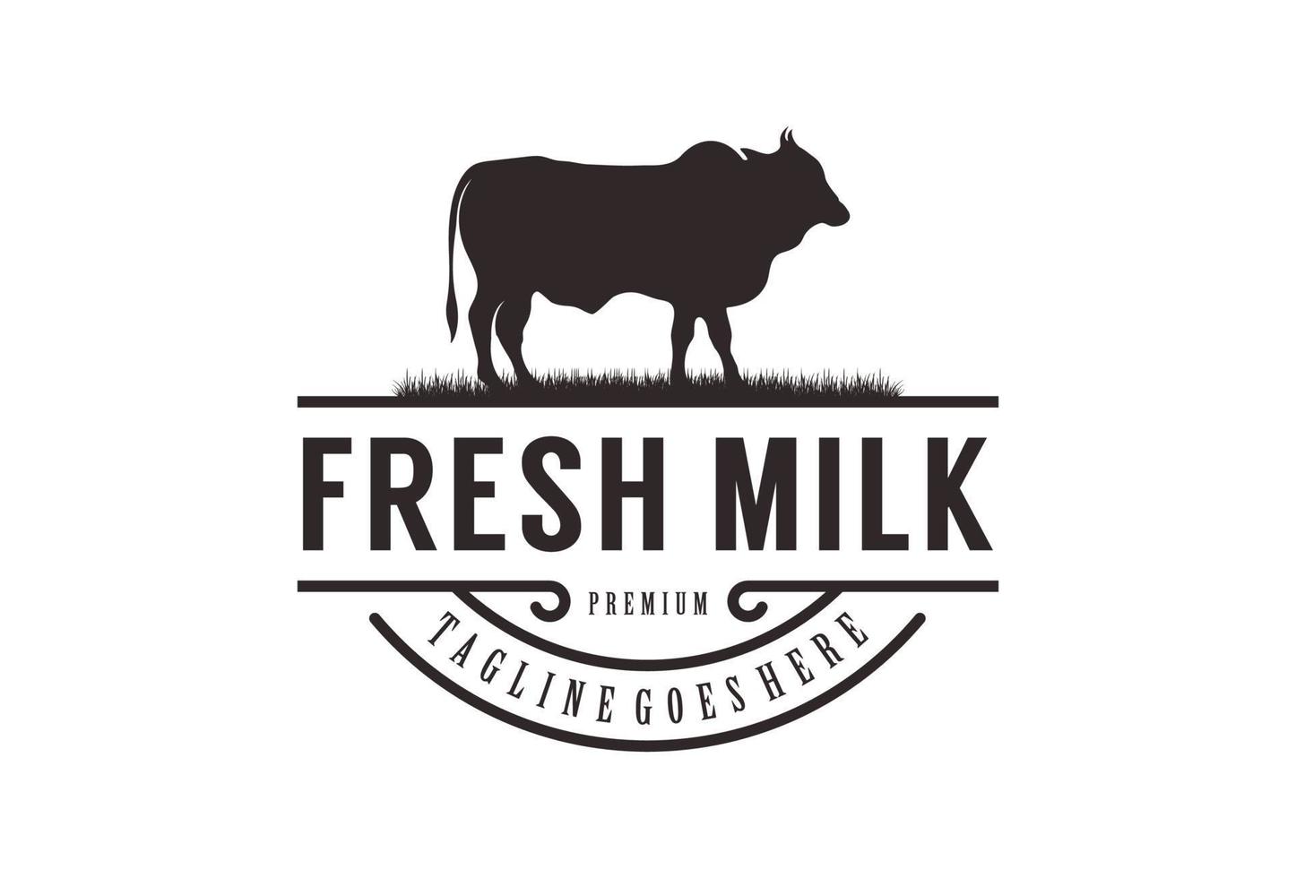 logotipo de leche fresca con diseño de vector de ilustración de vaca saludable
