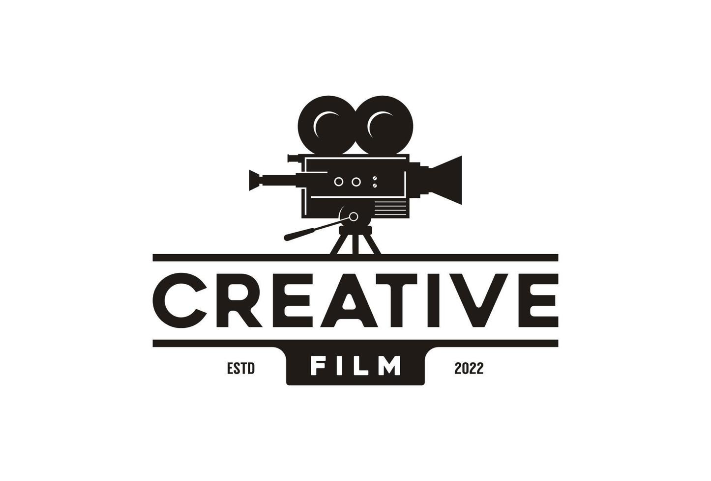 diseño de logotipo de cámara de video vintage para producción de cine vector