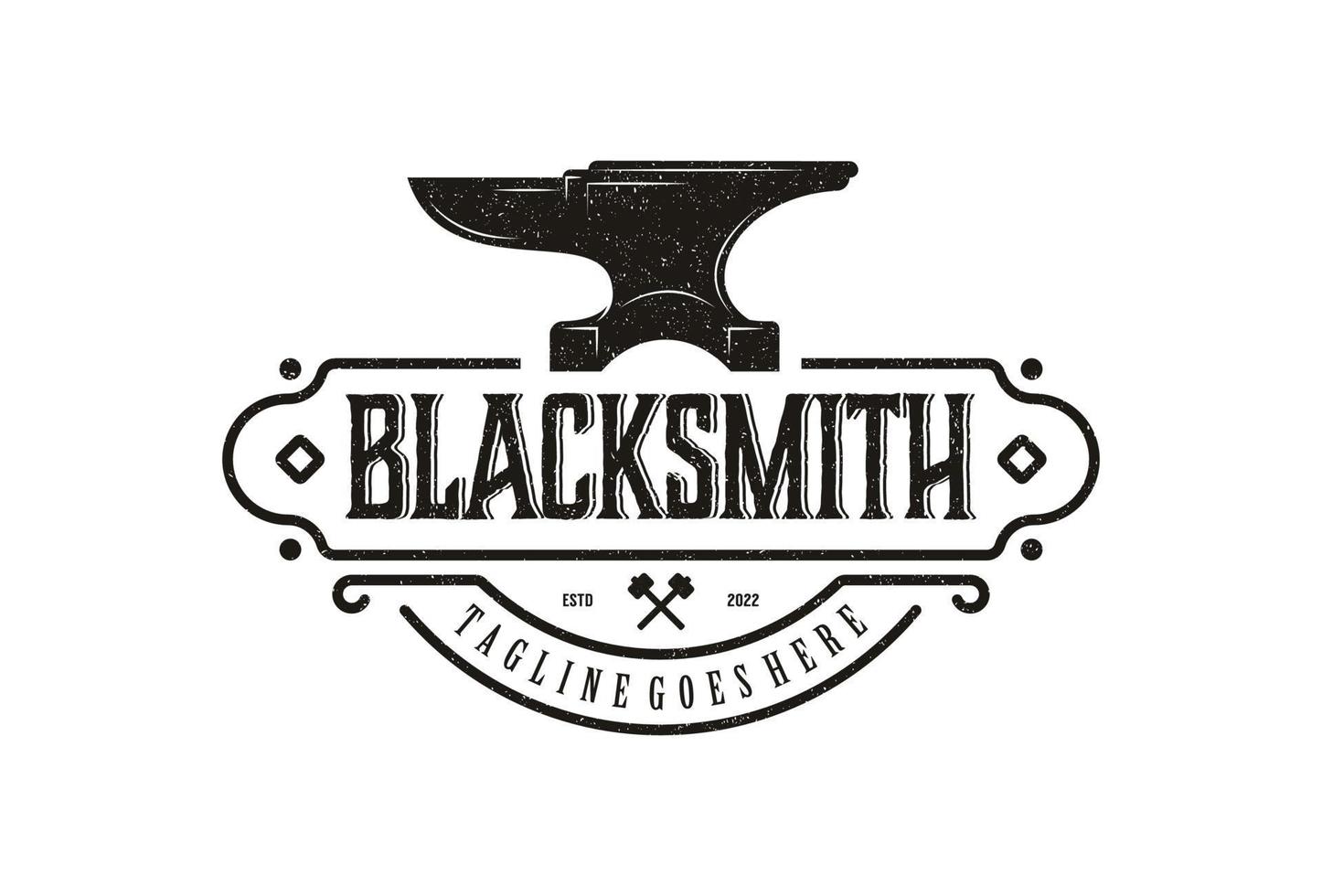 Blacksmith Iron Anvil Foundry vintage retro logo design vector