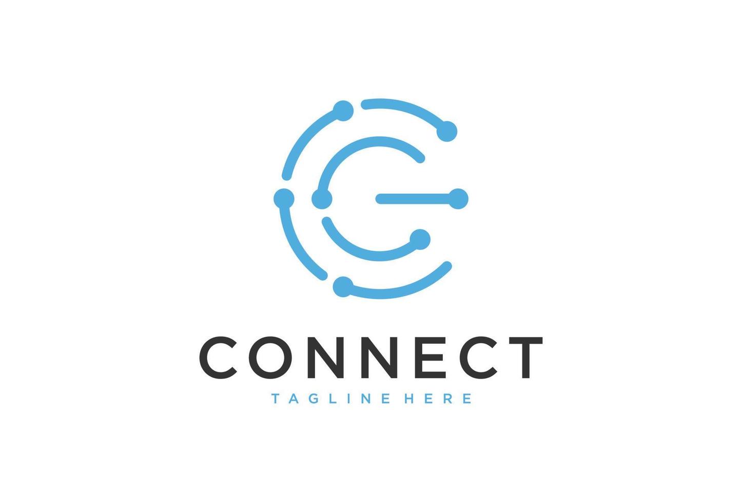 Initial Letter C with Dot Circle Connected as Network Logo Vector design template