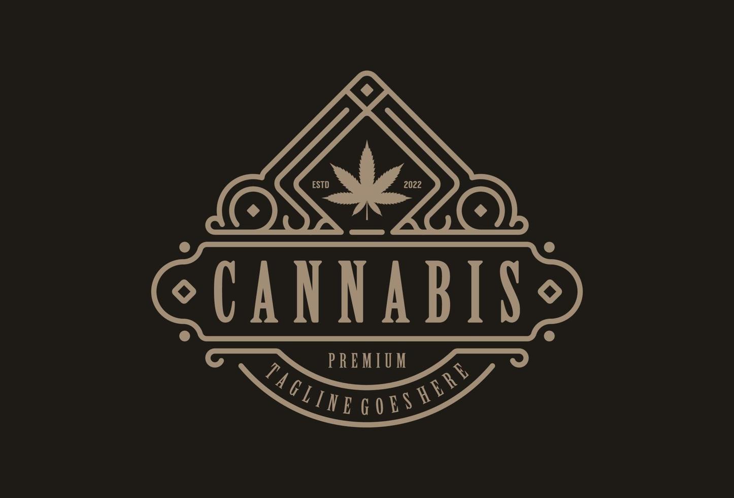 Vintage retro cbd cannabis marijuana hemp leaf farm cultivation logo design vector