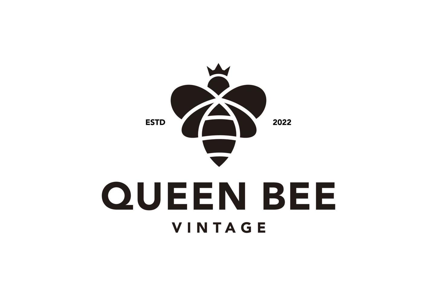 insignia vintage abeja reina con plantilla de diseño de vector de logotipo de corona