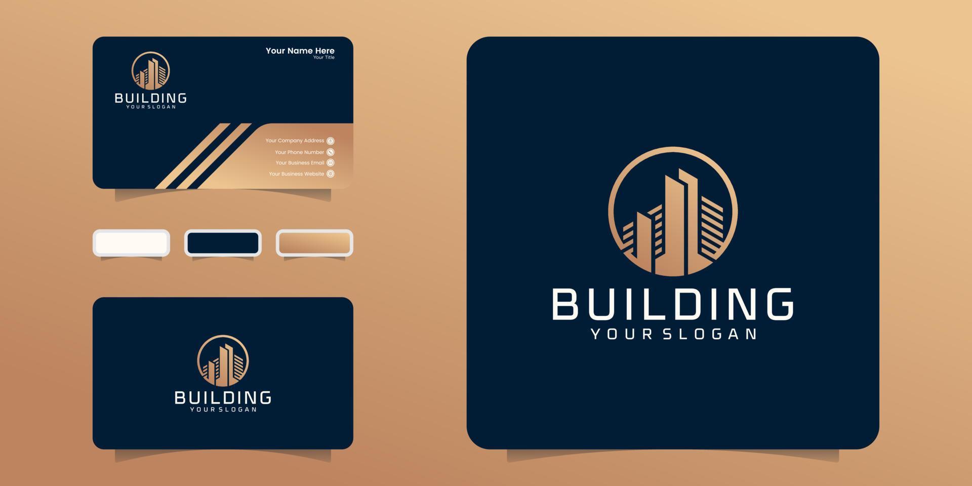 luxury building logo with circle and gold color design inspiration and business card vector