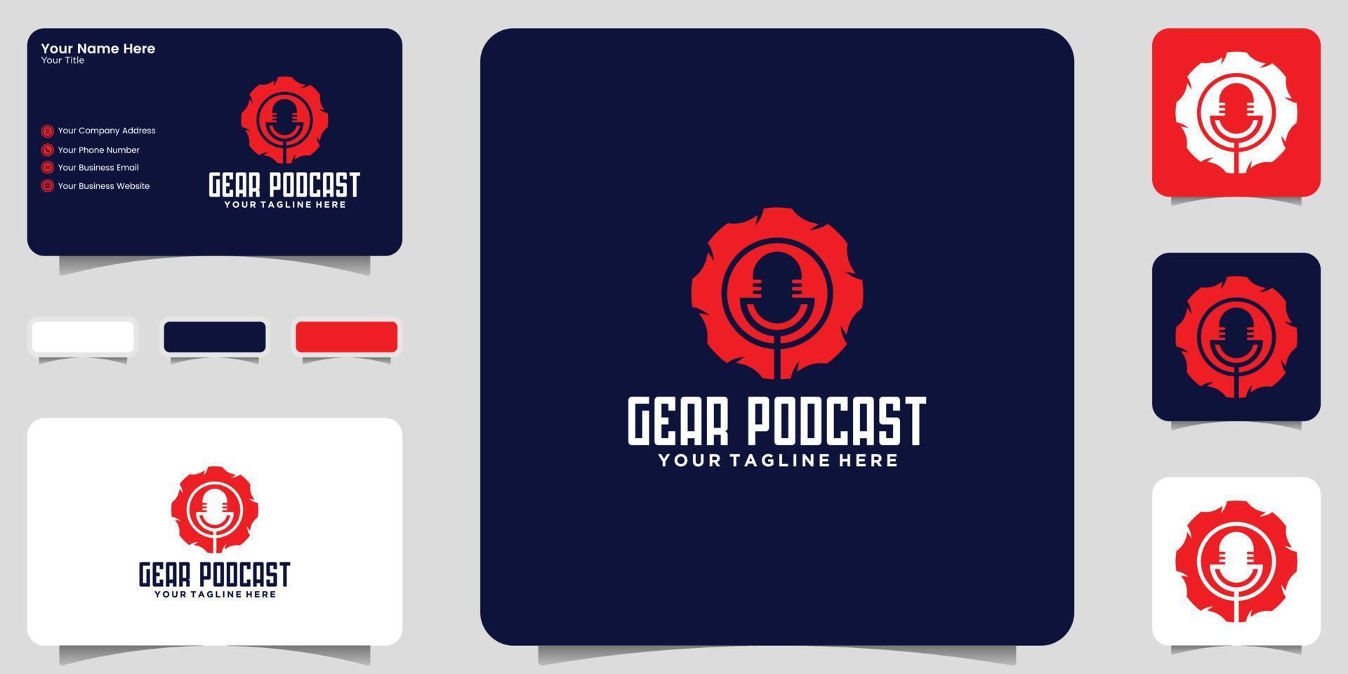 logotipo de engranaje creativo y plantilla de diseño de podcast vector