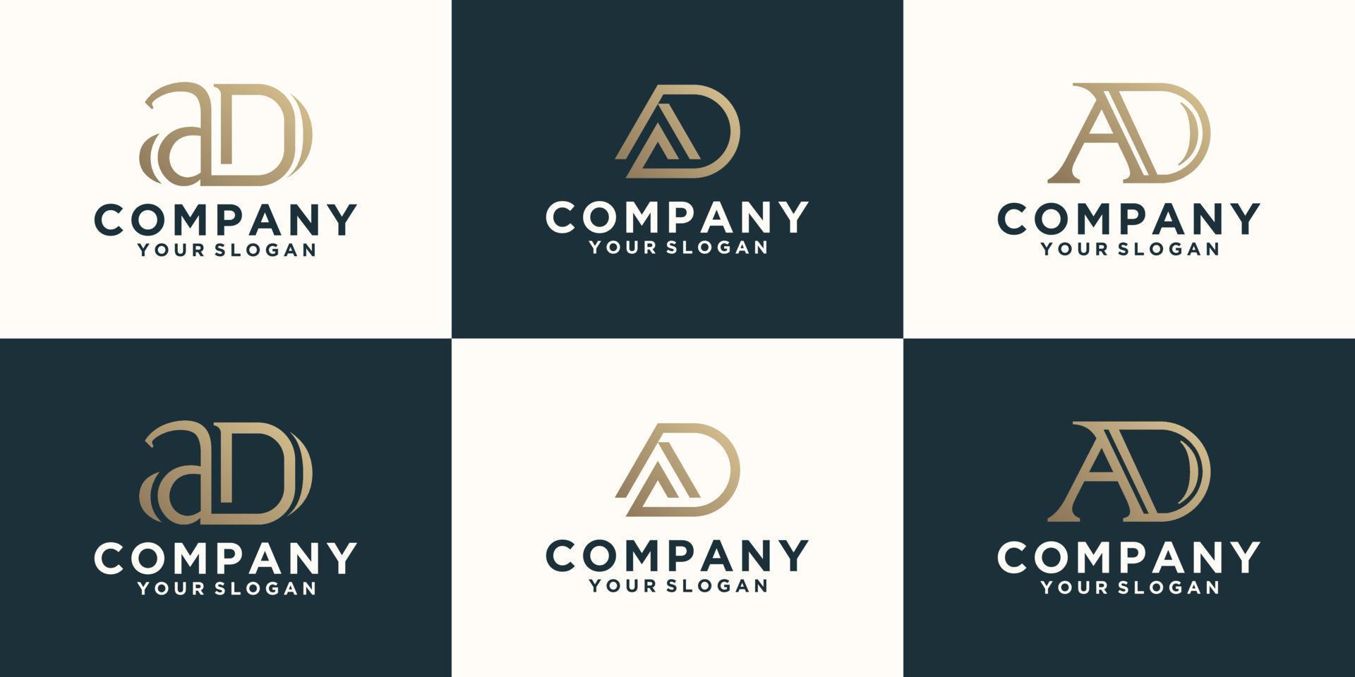 Collection of ad letter logos with line styles and golden color for consulting, initials vector