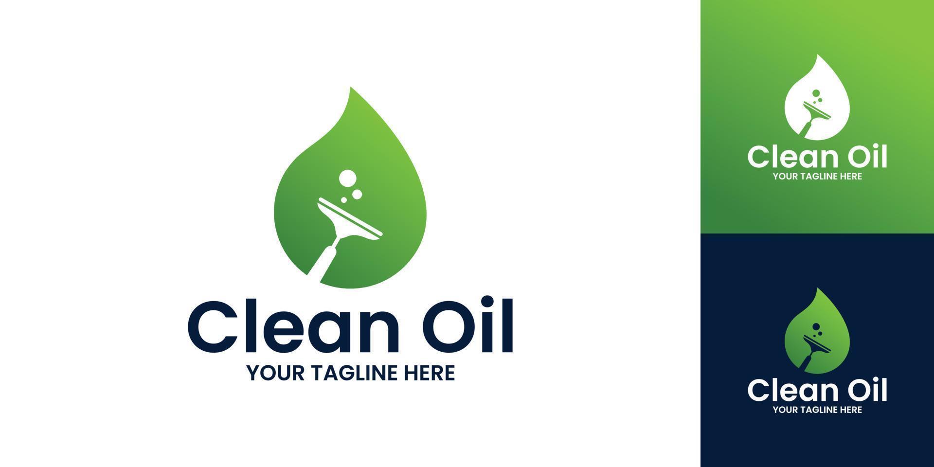 logotipo limpio, gotas de aceite y limpiacristales vector