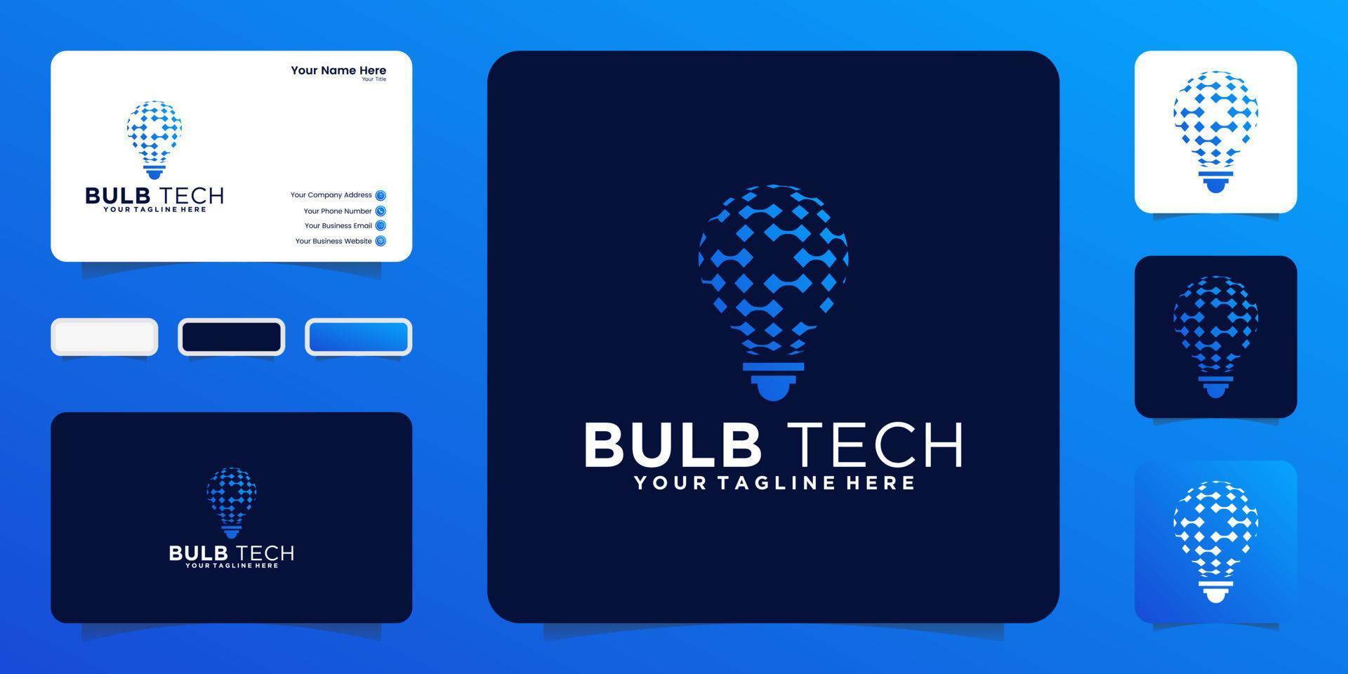 technology digital light bulb logo design inspiration and business card vector