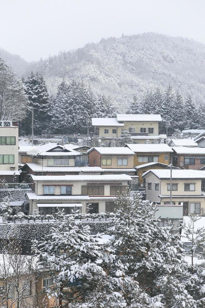 View of the city takayama in Japan in the snow photo