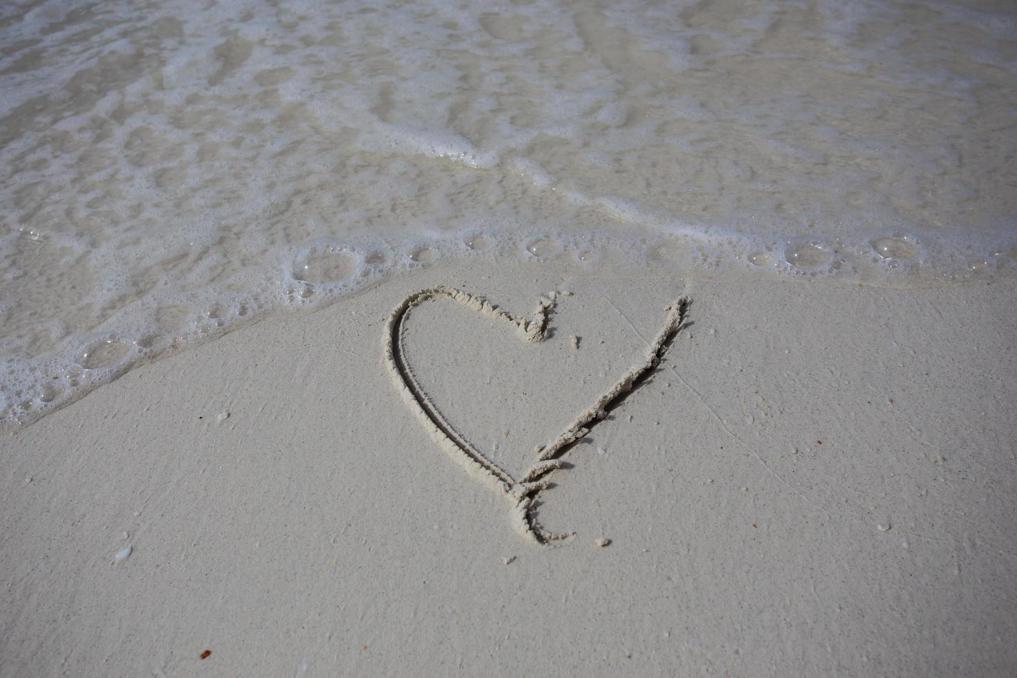 hearts drawn on the sand of a beach photo