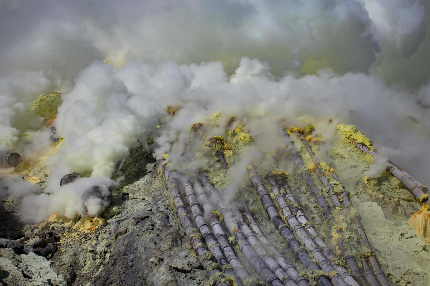 Sulfur mine Inside crater of Ijen volcano, East Java, Indonesia photo