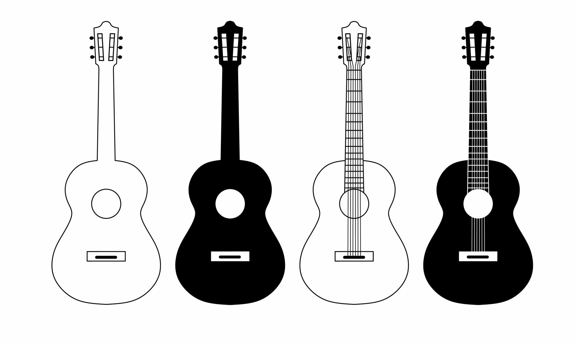 conjunto de iconos de guitarra en blanco y negro aislado en fondo