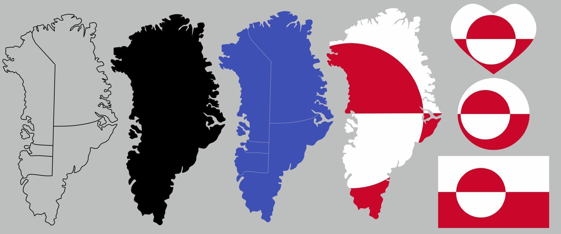 Greenland map flag icon set vector