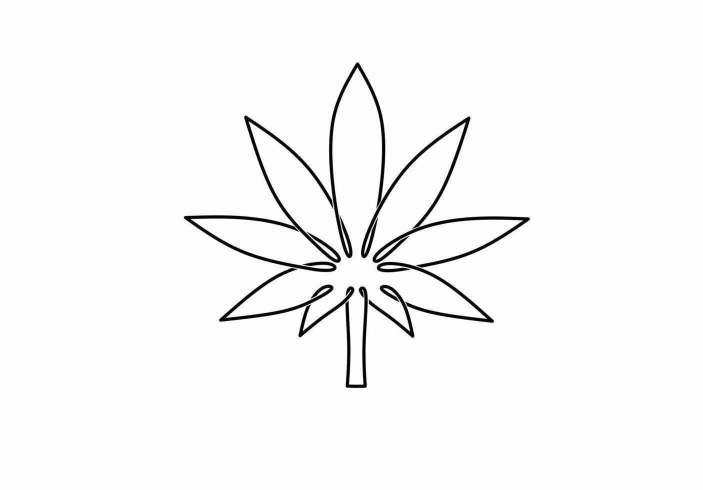 hand drawn marijuana leaf logo.continuos line cannabis icon isolated on white background vector