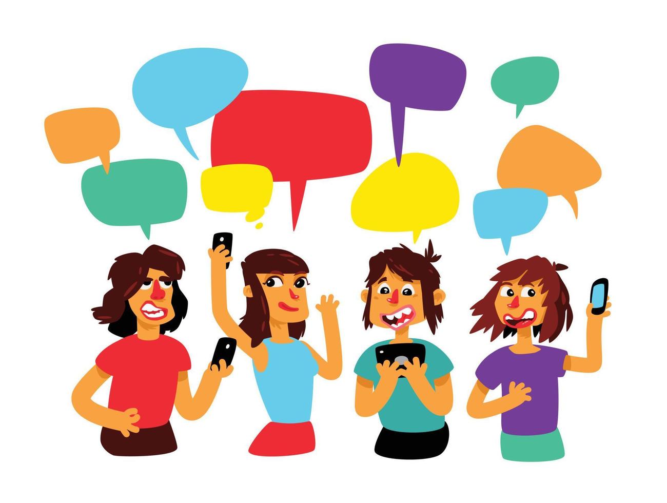 A group of people with comic bubbles are debating. Vector. People chat. Illustration in the cartoon style. The illustration is isolated on a white background. Mascots. vector