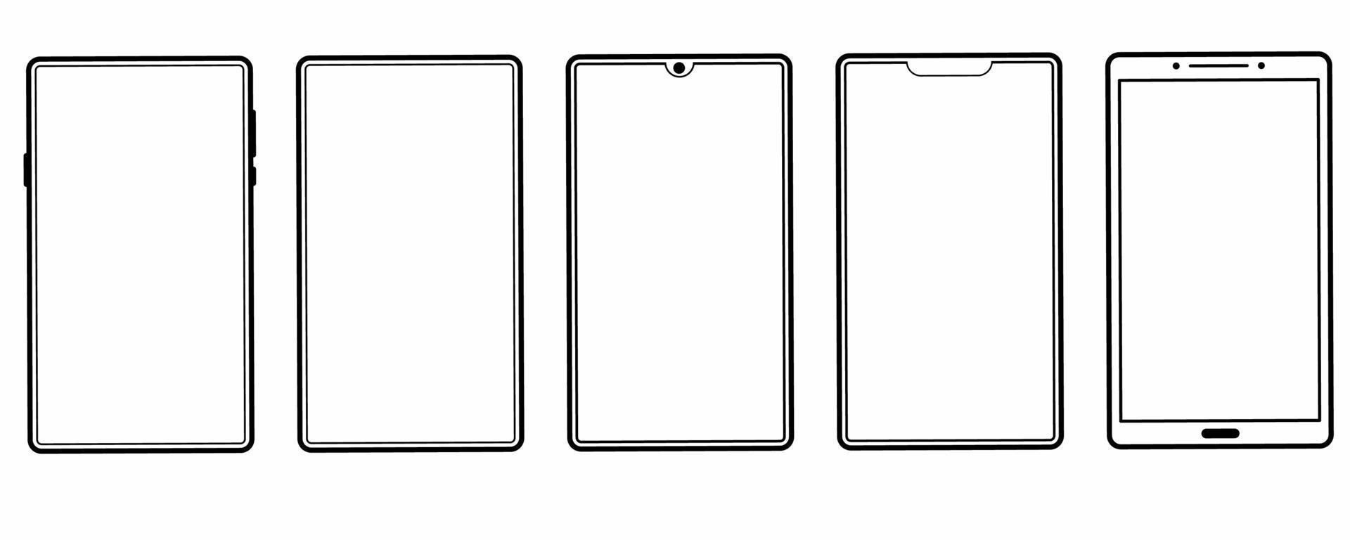 conjunto de esquema de teléfono inteligente. ilustración de vector de maqueta de teléfono móvil