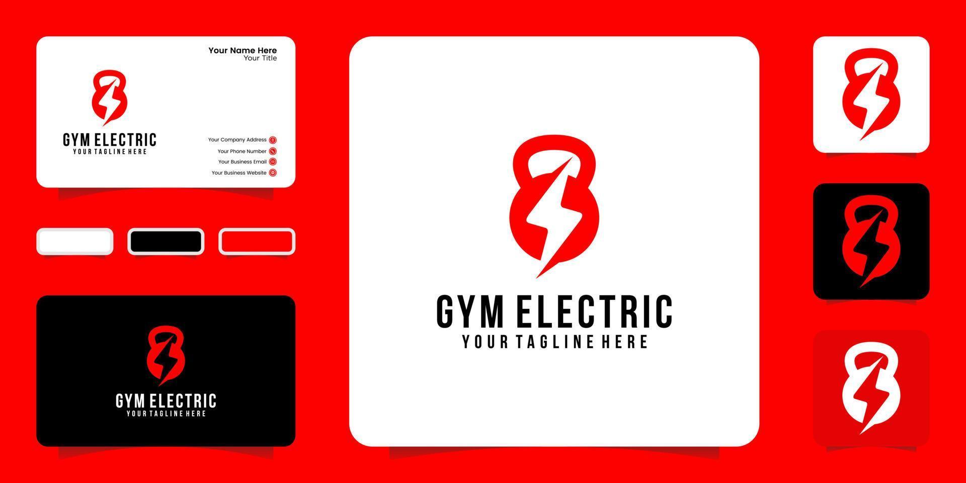 fitness logo design inspiration with barbell and electricity business card inspiration vector