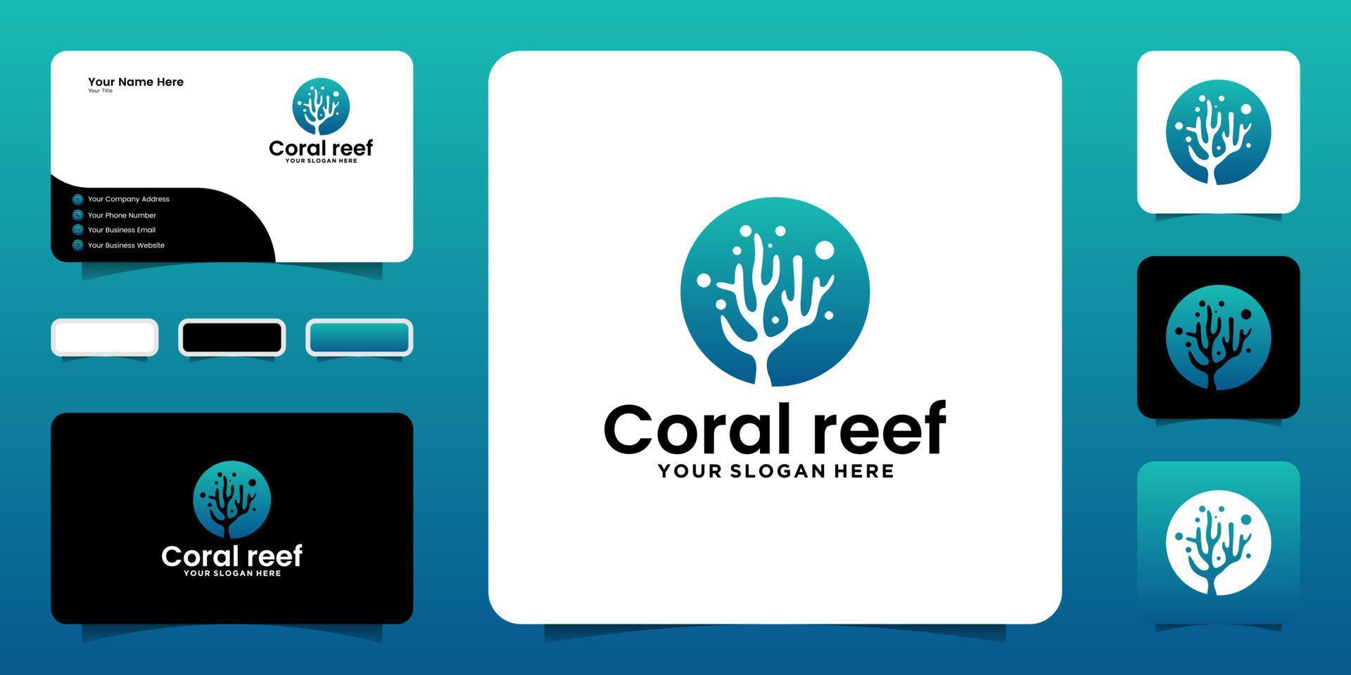 inspiración para el diseño del logotipo de los arrecifes de coral, piedras marinas, algas y diseños de tarjetas de visita vector