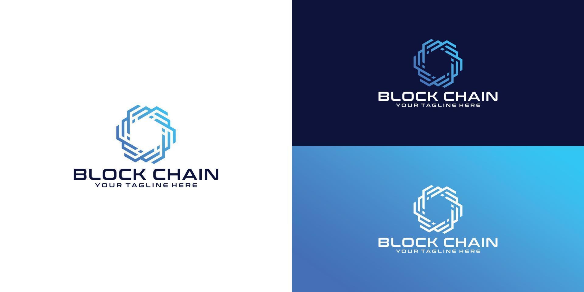 hexagon blockchain technology logo design and business card design vector