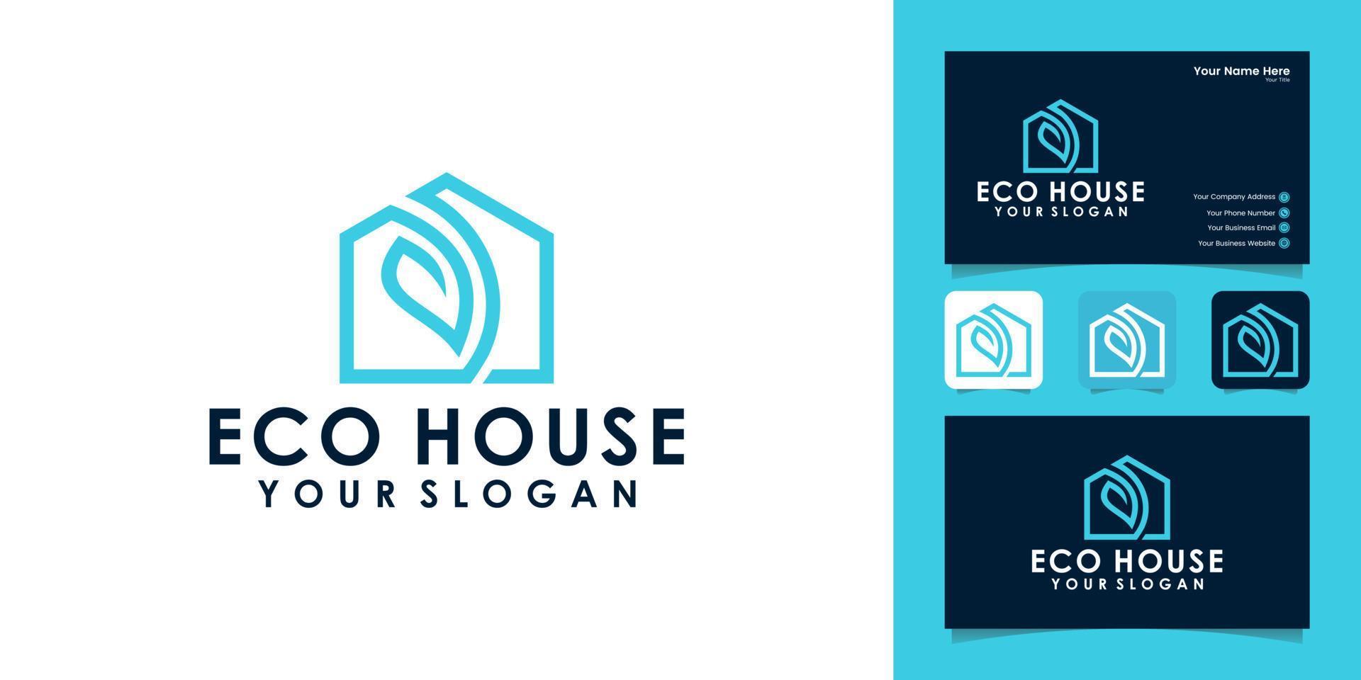 Natural house logo with leaves and abstract house design template and business card vector