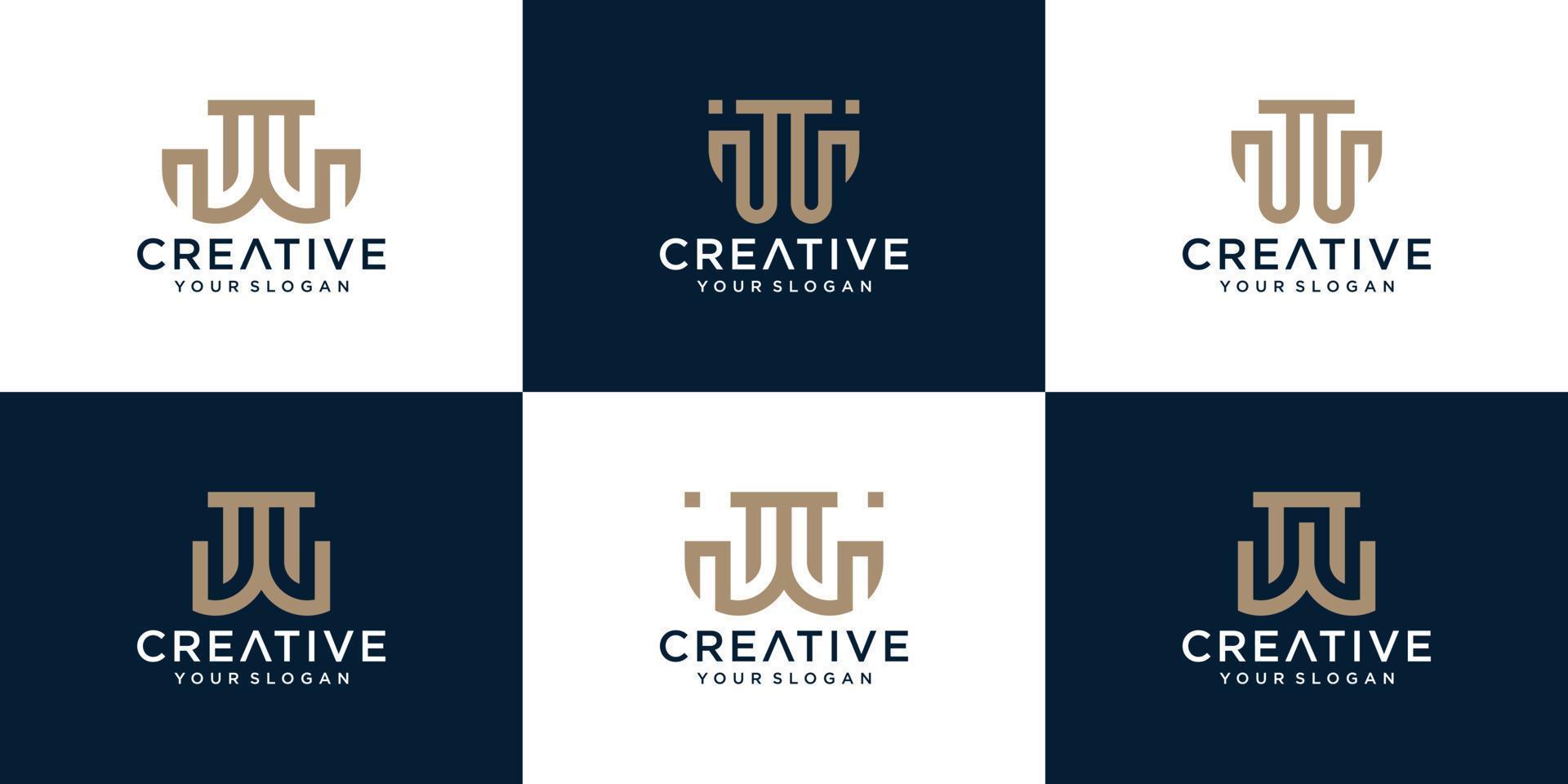 Initials w logo template with a golden style color for the company vector
