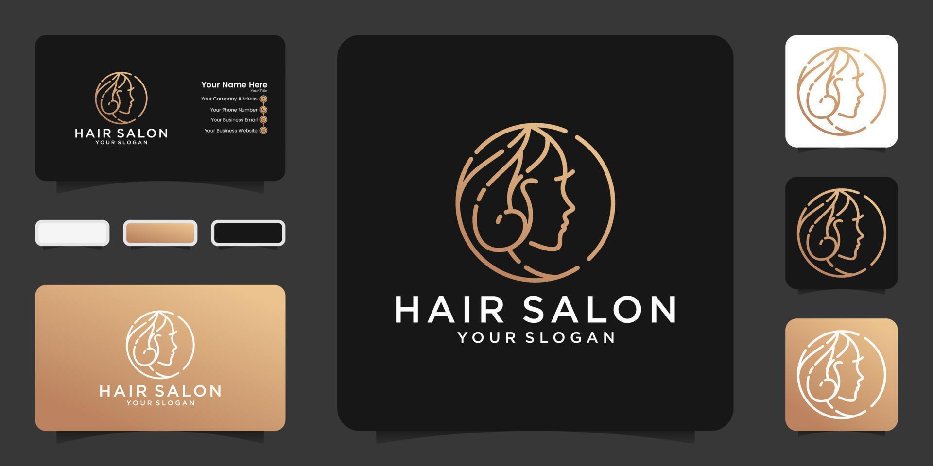 female beauty salon logo with line art style and business card inspiration vector