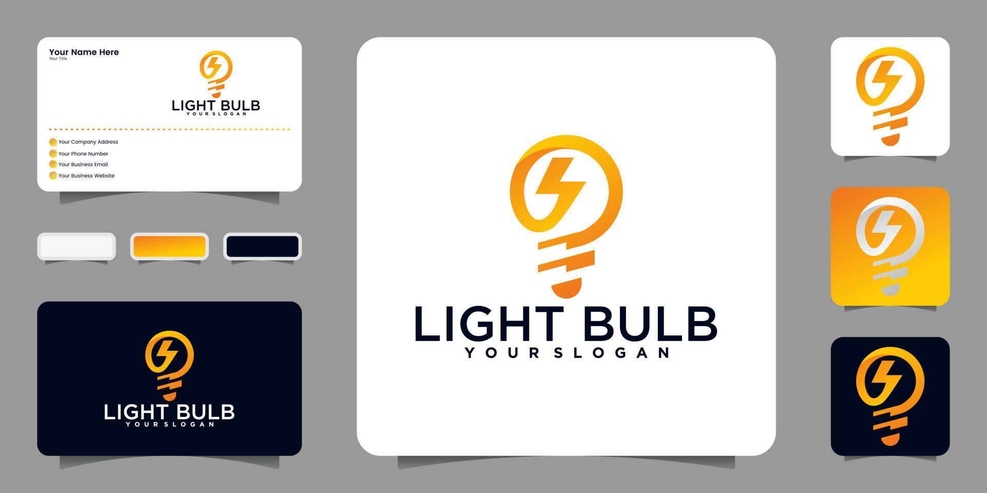 diseño de logotipo de bombilla eléctrica y tarjeta de visita vector