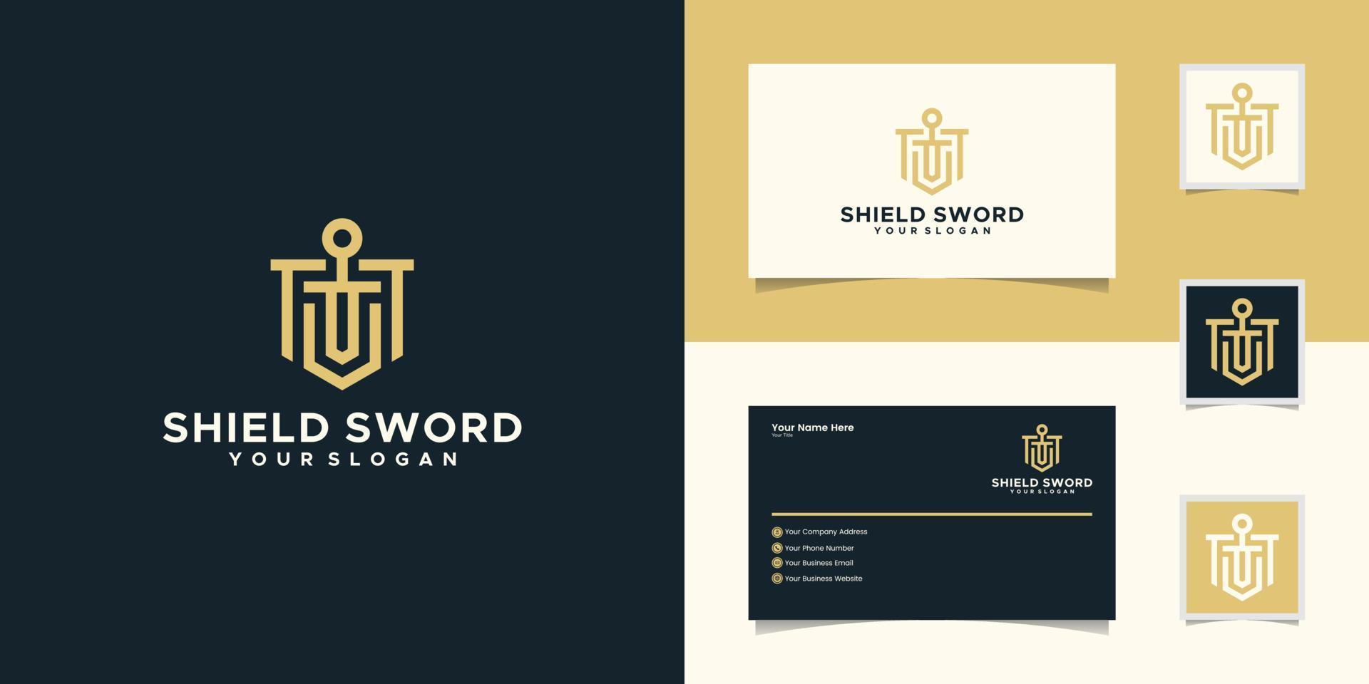 Shield Sword Law firm Security company logo Designs vector, Lawyer Attorney Advocate Logo design vector template and business card