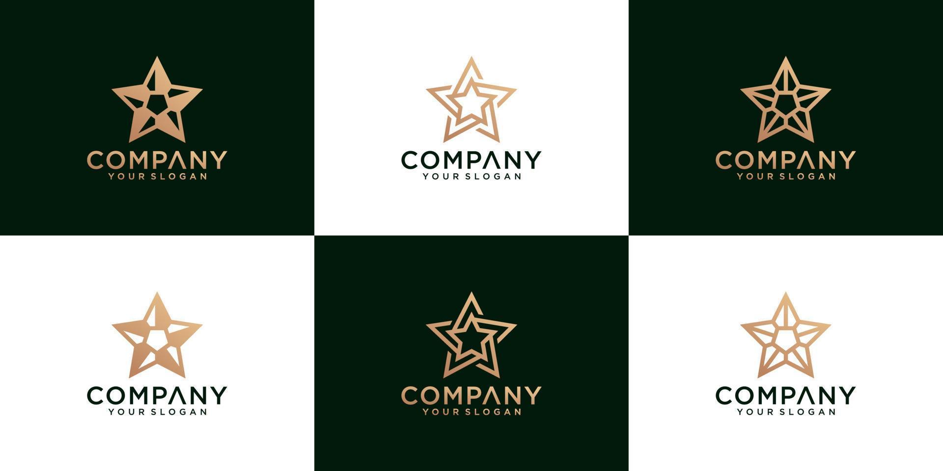 abstract star logo set with line art style and gold color vector