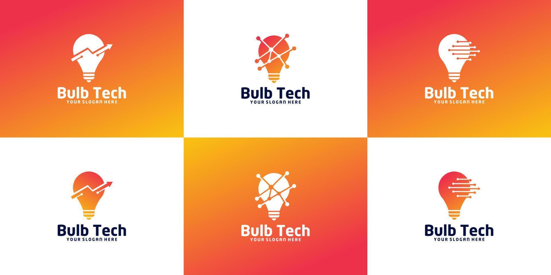 inspiración de la colección de logotipos de bombillas con líneas de conexión y flechas vector