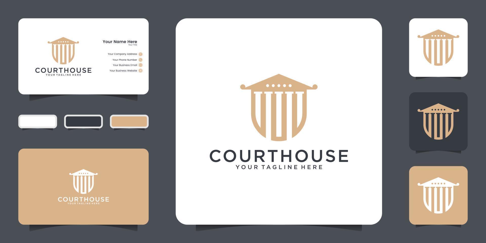 justice court house logo for lawyer, law firm crime design icon and business card vector