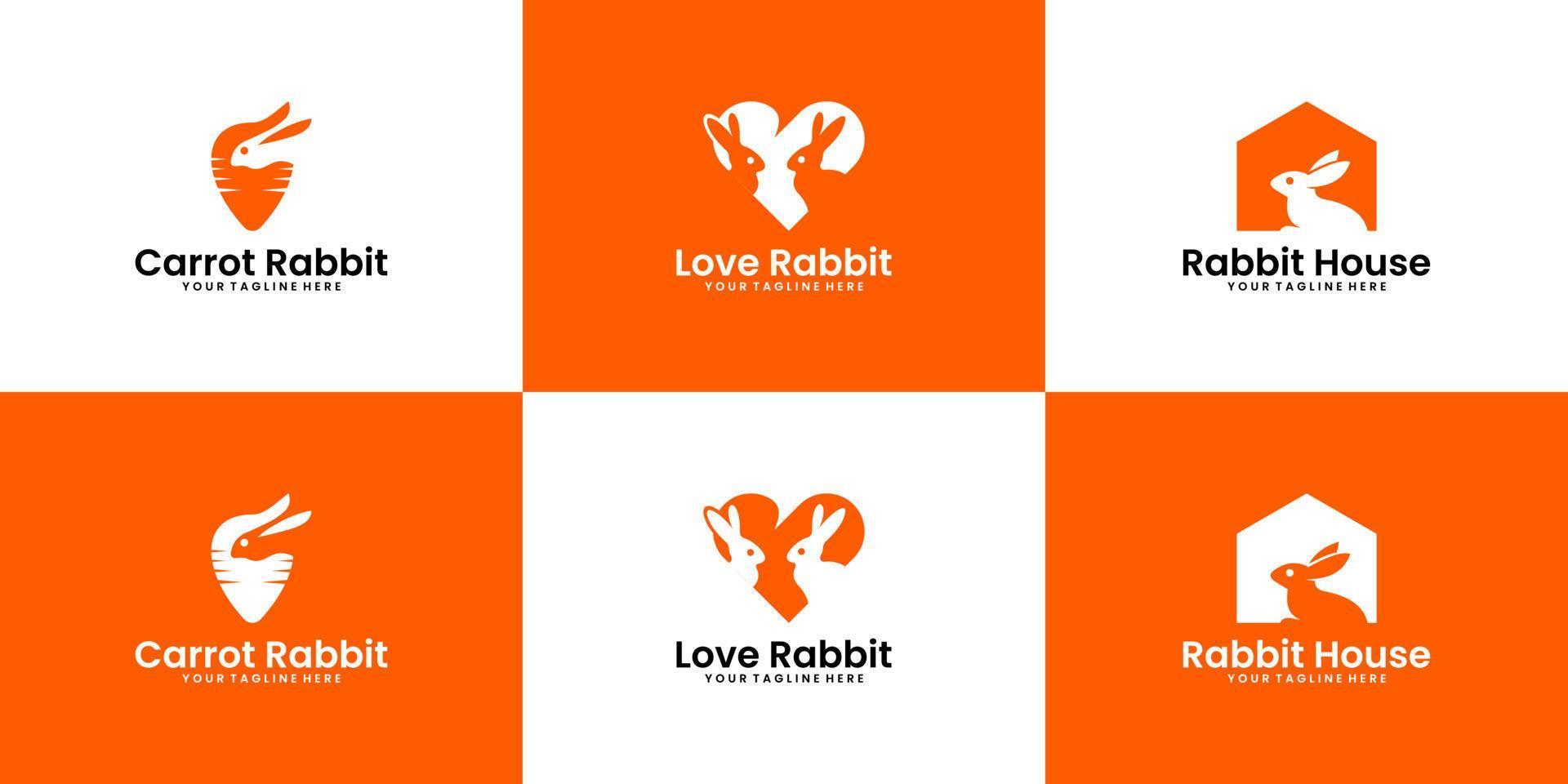 a collection of love rabbit logo design inspiration, rabbit house and pet shop vector