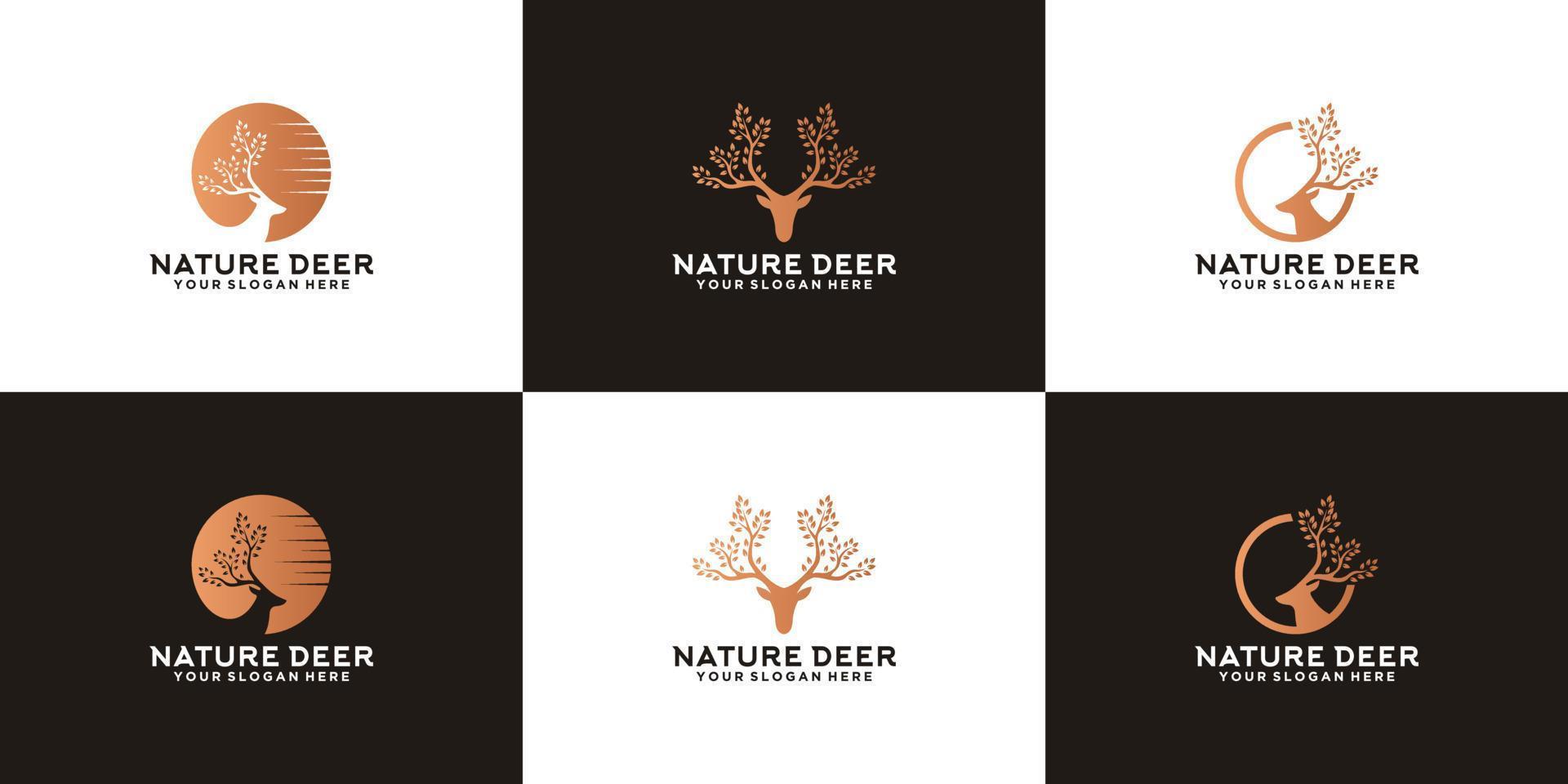 colección de inspiración de logotipo de animal de ciervo con cuernos de árbol, ciervo natural vector