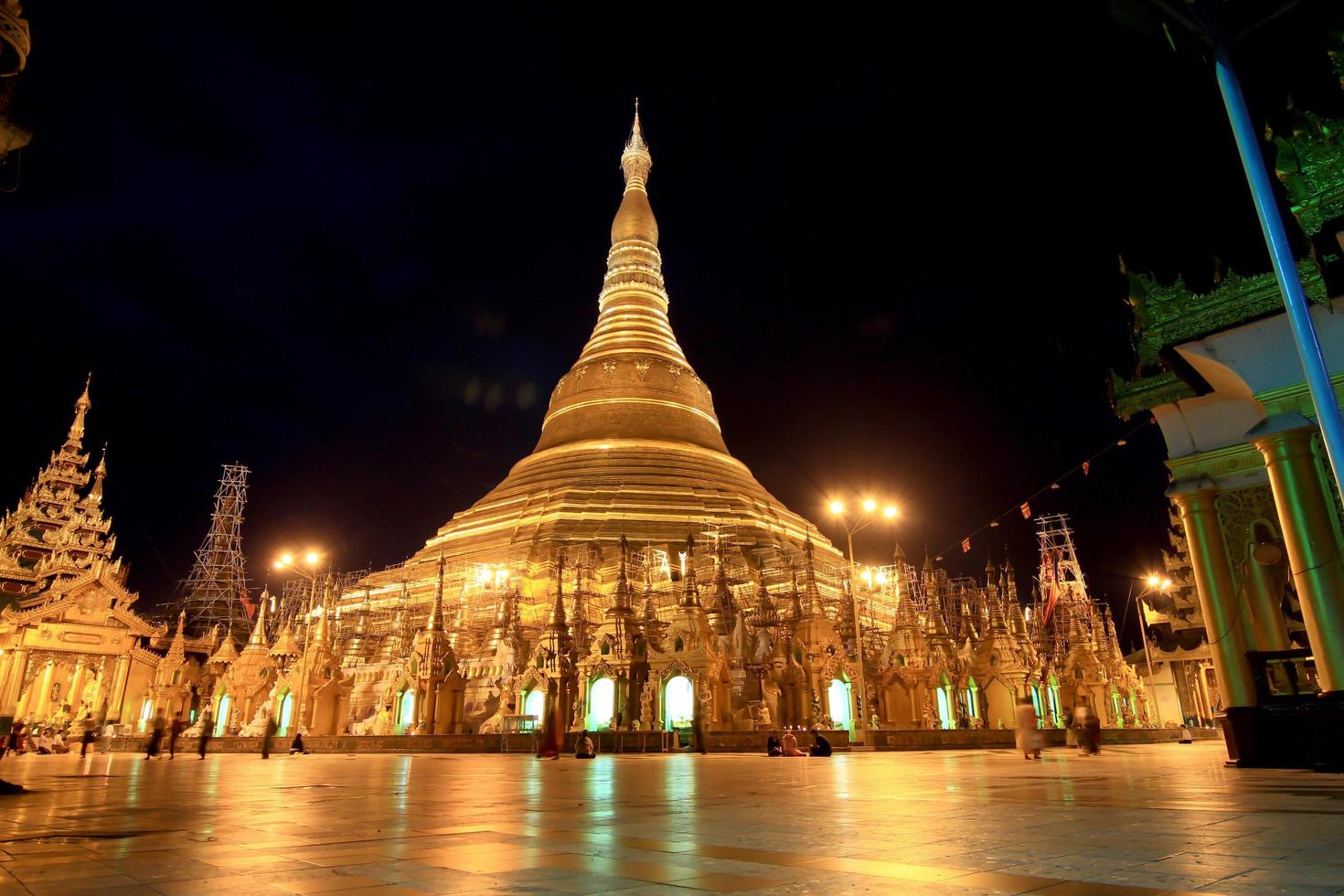 atmosphere of dusk at Shwedagon pagoda in Yagon, Myanmar photo