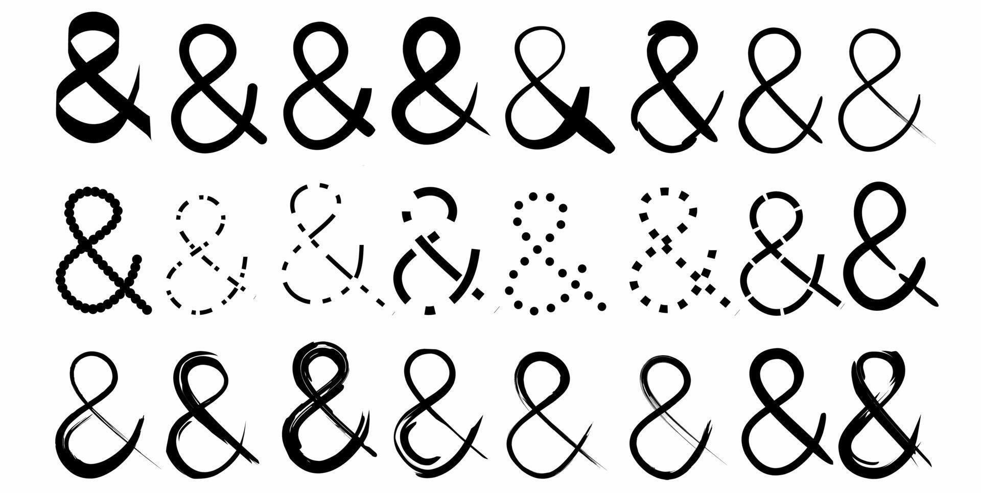 conjunto de escritura a mano ampersand conjunto aislado sobre fondo blanco vector