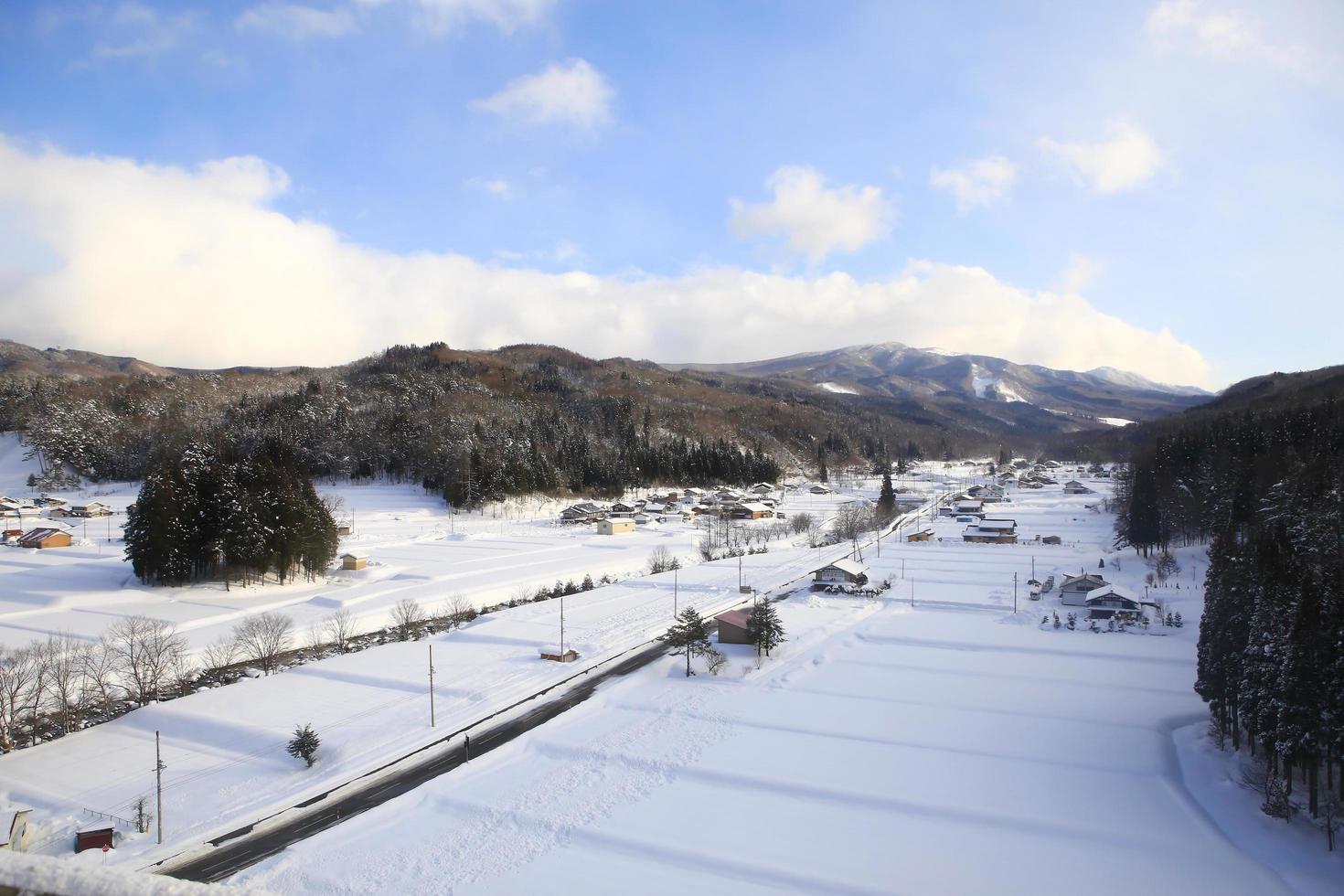 Snow covered houses photo